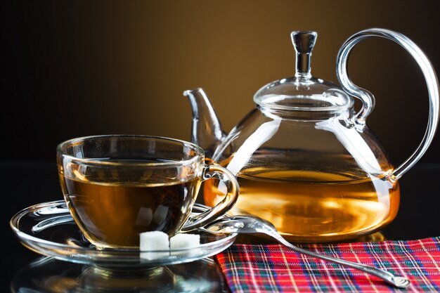 Tea hot drink on old background on the table