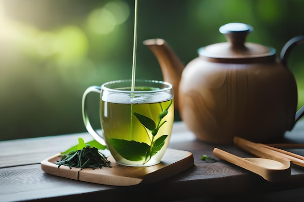 tea is a green teapot with a teapot and a teapot.