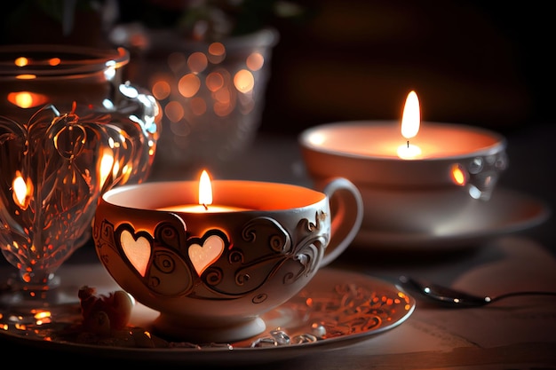 Tea light candles on table for romantic