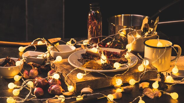 Tea light candles on table