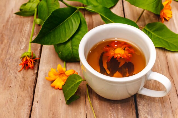 Tea made from fresh marigold flowers