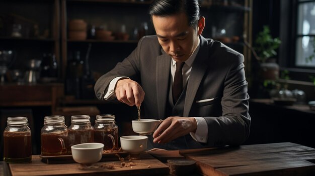 Tea Maestro's Art Capturing a Tea Sommelier in Action