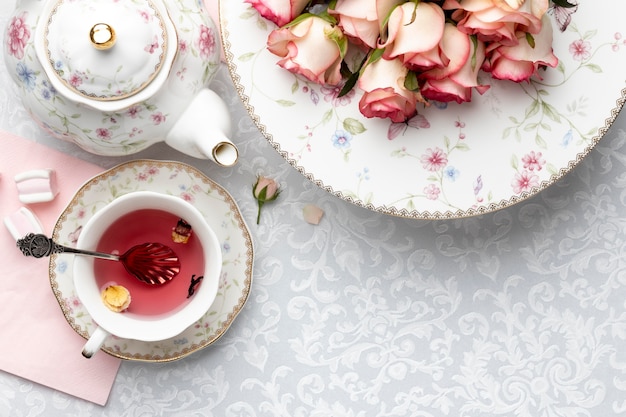 Tea party compositie met kopieerruimte