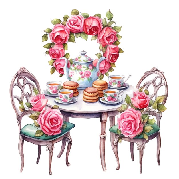 Tea party garden tea party food table watercolor illustration tea party clipart