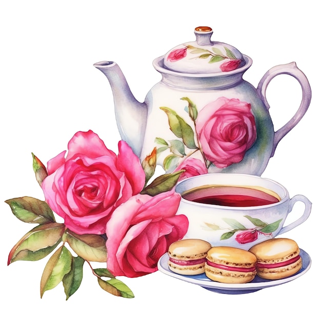 Tea party tea pot and tea cup watercolor illustration tea party clipart