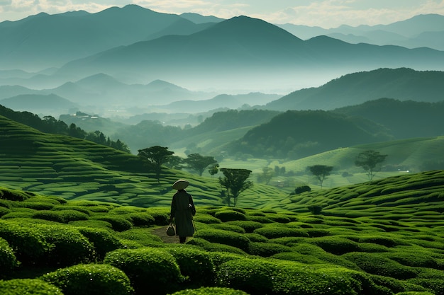 Photo tea plantation generative ai