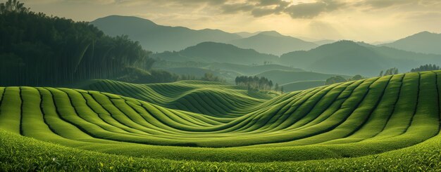 山の緑の茶畑の風景