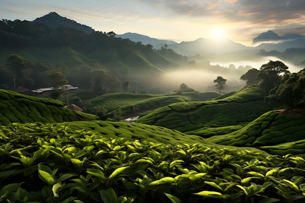 Tea plantation in the hills beautiful tea plantation view