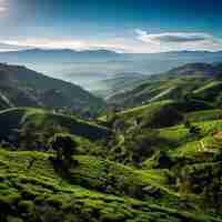 Photo a tea plantation is seen in this image