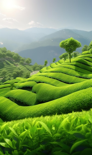 中国の丘の茶のプランテーション