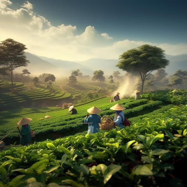 Photo a tea plantationin the hills in china