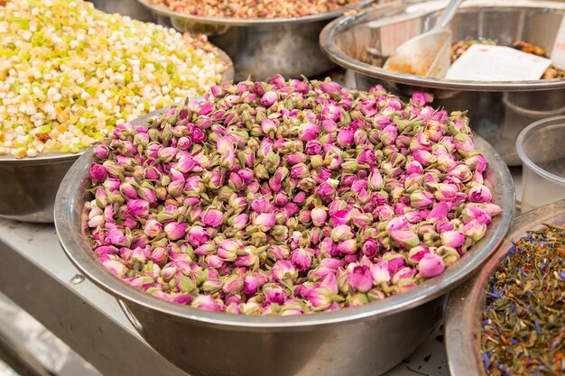 Tea rose buds on a market