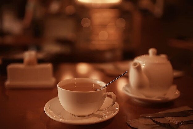 tea service in the cafe, a cup of tea