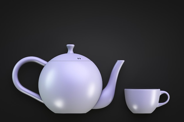 Tea set on a dark background Teapot and mug