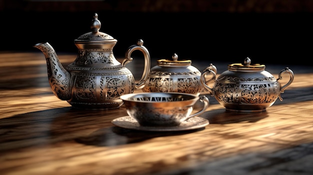 Tea set op tafel generatieve AI