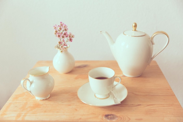 Photo tea set on table