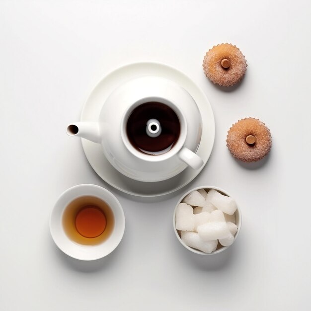 Photo tea set on white background ai