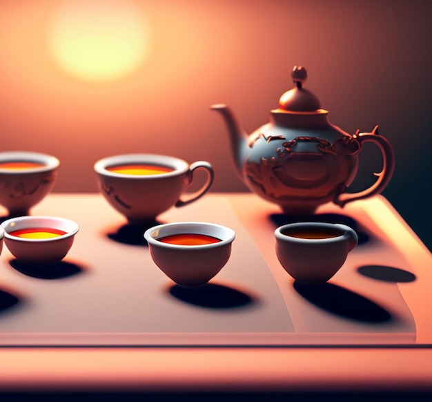 Tea set widely viewed realistic with dining table