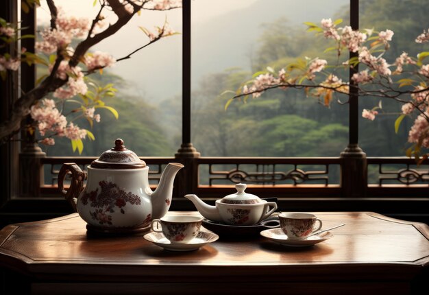 Tea Set on Wooden Table