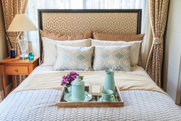 Tea set in a wooden tray