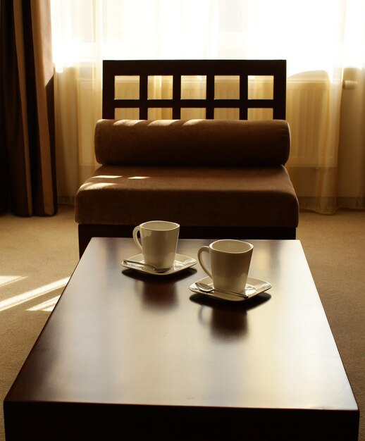 Tea Table With Served Cups And Saucers For Tea Ceremony