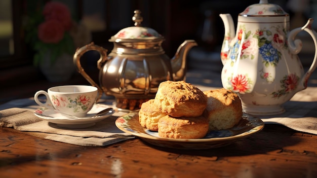 Tea Time with Tea Pot and Scones