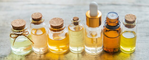 Tea tree essential oil in a small bottle