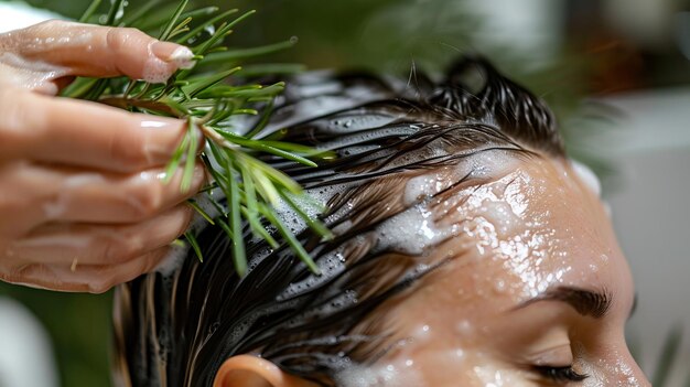 Foto tea tree olie shampoo voor hoofdhuidverlichting