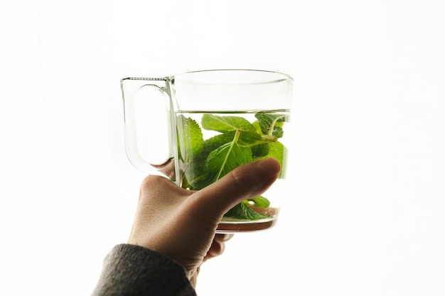 Tea with fresh mint leaves. Mint infusion helps with digestive problems