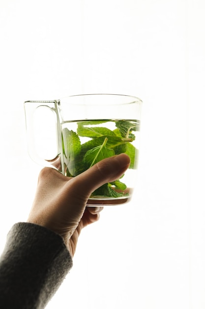 Tea with fresh mint leaves. Mint infusion helps with digestive problems