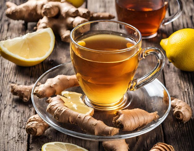 Tea with ginger and honey in a mug