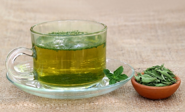 Tea with Green and dired Stevia leaves