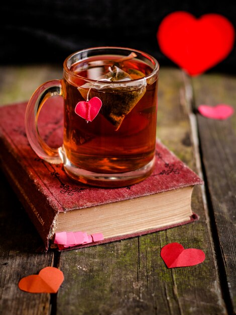 Tea with hearts and a book