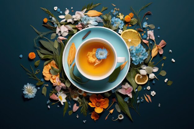 чай с травами и цветами в чашке