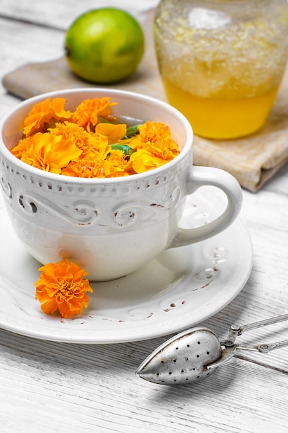 Tea with marigolds