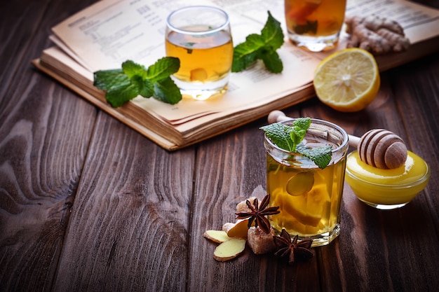 Tea with mint, lemon and ginger