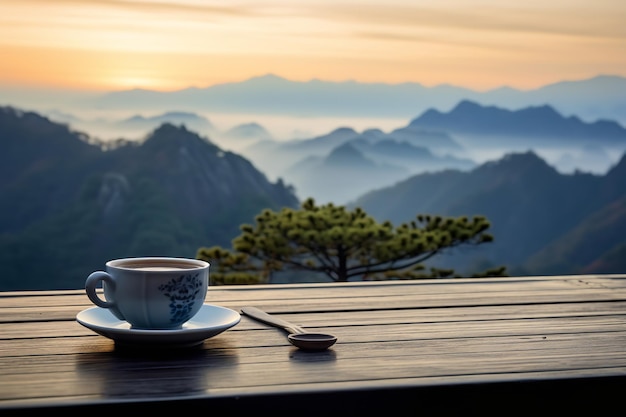 Tea with a Mountains and Misty Morning