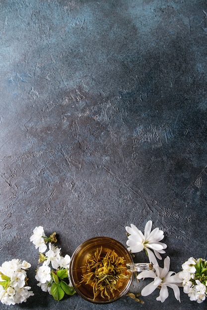 Tea with spring flowers