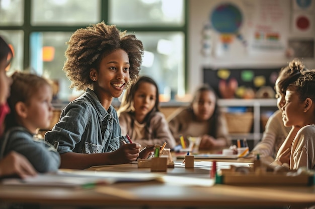 Foto un insegnante che adatta il suo stile di insegnamento per soddisfare le diverse esigenze di apprendimento all'interno di una classe