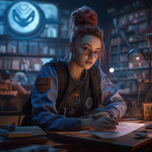 teacher in cyberpunk world