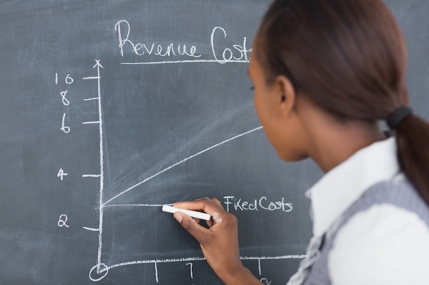 Photo teacher drawing a chart on a blackboard