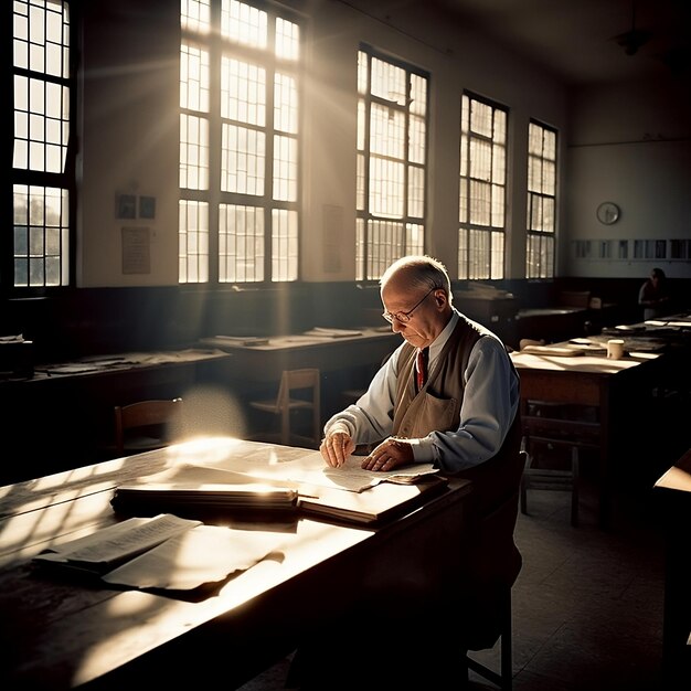 Teacher on an empty classroom