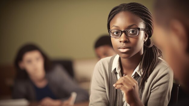 Photo teacher female africanamerican young adult explaining a concept in classroom generative ai aig22