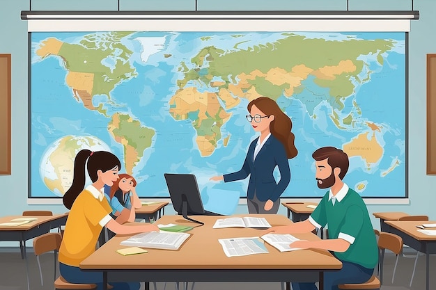 Teacher in the geography class with students vector illustration design Vector by grgroupstock