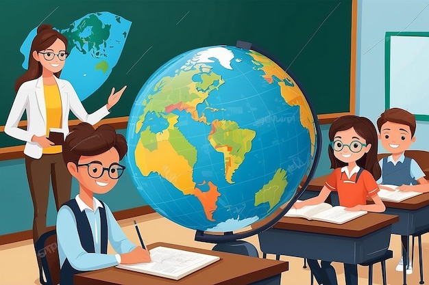 Teacher in the geography class with students vector illustration design Vector by grgroupstock