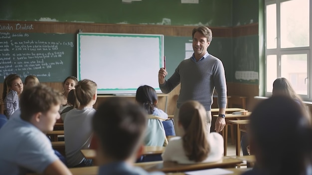 A teacher giving a lecture to a class of students