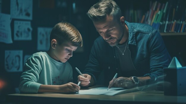 Teacher helping student in studies