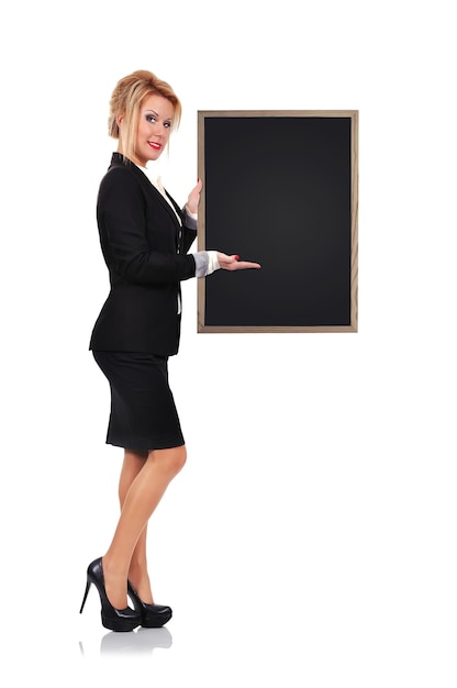 Teacher holding blackboard