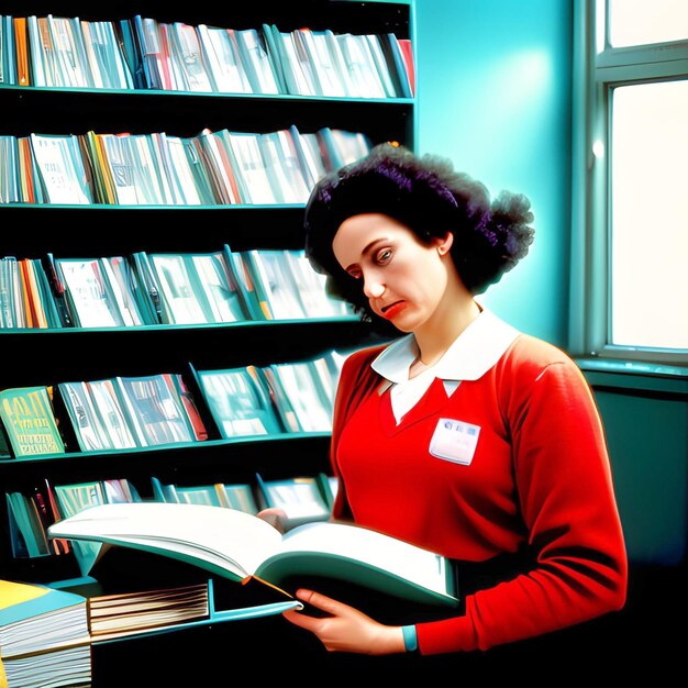 A Teacher holds the book in the library room