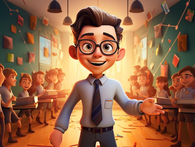 teacher is teaching at school cartoon illustration school concept generated ai